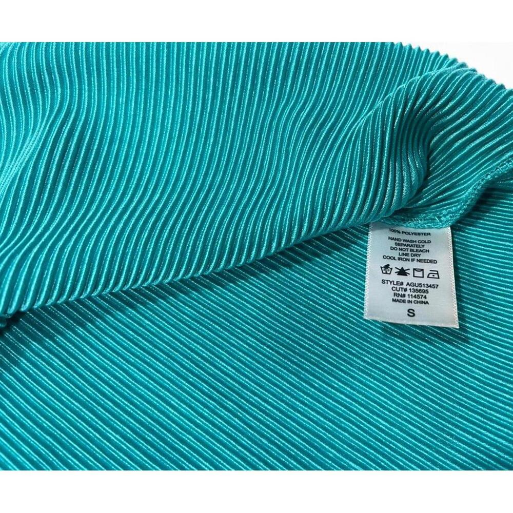 RO & DE Teal Pleated Shirt Dress with Satin Trim & Tie Belt Size S - Picture 3 of 4